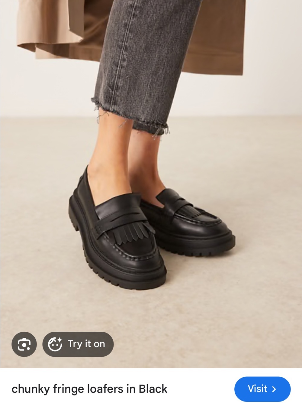 Asos Chunky Fringe Loafers in Black – Women's Slip-On Shoes